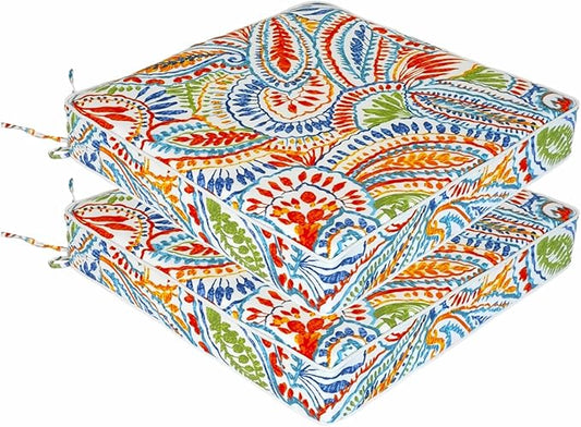 Outdoor Chair Cushions 19 x 19 Inch Set of 2 Water Resistant Seat Cushions with Ties, Outdoor Cushions for Patio Furniture with 3-Year Fade Resistant