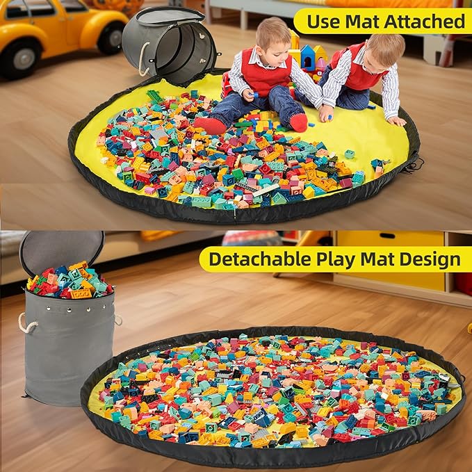 Toy Storage Basket with Slide and Large Play Mat for Boys and Girls Building Blocks Organizer, Foldable Fabric Storage Container Basket Bin Kids Toy Box with Rug for Boy Playroom Organization