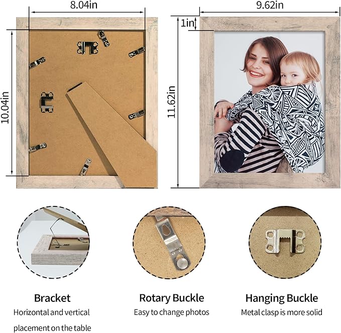 8x10 Picture Frame Set of 4, Smoke Gray Frame with High Definition Real Glass, 8 x 10 Photo Frame for Tabletop Display and Wall Mounting