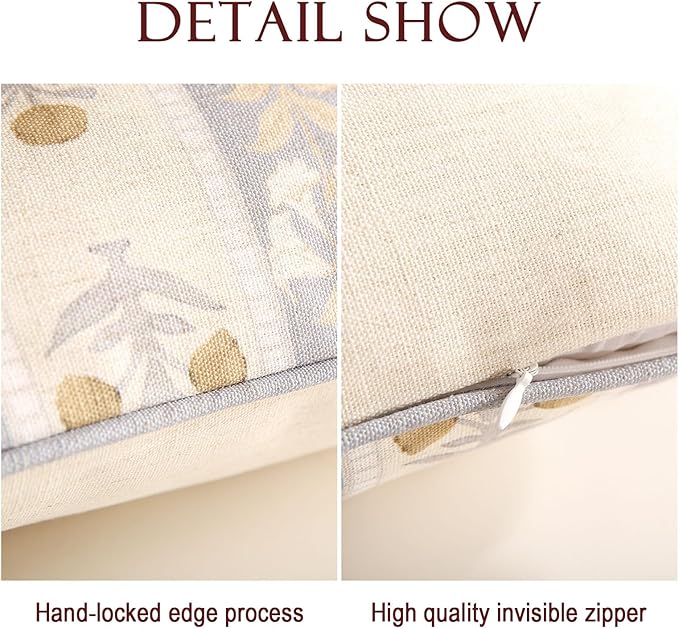 patdrea Designer Square Throw Pillow Covers Set of 2,Rustic Linen with Elegant Grey Blue Floral Pattern Pillows Cover,Decorative Pillowcases Cushion for Bed Living Room Outdoor Car,18 x18 Inches