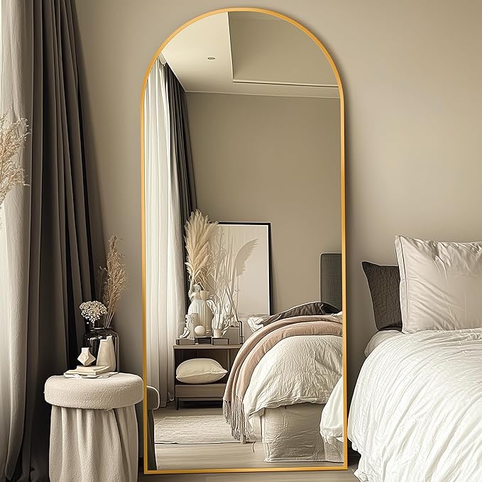 Full Length Mirror, 71"x28" Oversized Arched Mirror Large Standing Mirrors, Tall Mirrors Body Floor Mirror Hanging Mirrors for Bedroom Living Room Aluminum Frame, Gold