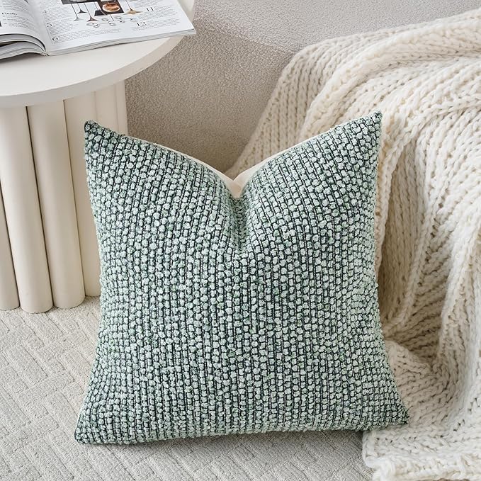 Striped Throw Pillow Covers 18x18 Set of 2 Green Textured Boucle Chic Morden Boho Accent Farmhouse Square Decorative Couch Pillow Covers for Home Decor Bed Sofa Living Room
