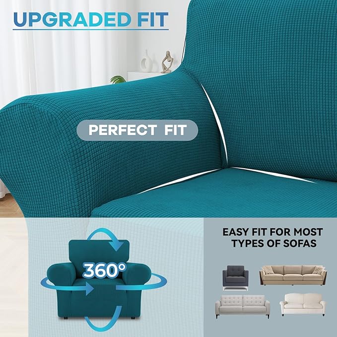 LURKA Stretch Chair Sofa Slipcovers 1 Piece Couch Covers for Sofa Furniture Protector Full Sofa Covers with Elastic Bottom for Kids and Dog (Small,Peacockblue)