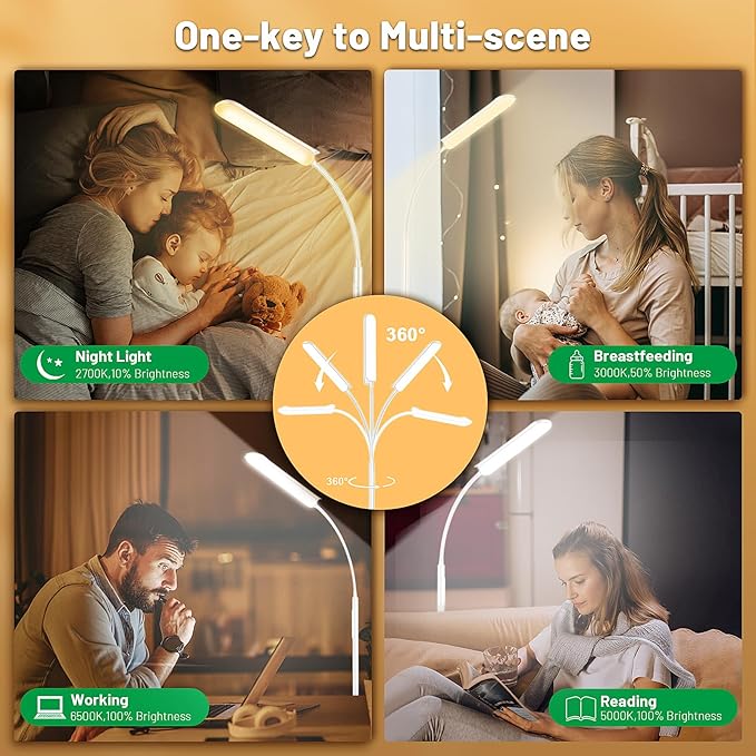 Dimmable LED Floor Lamp, Super Bright Reading Lamps Floor Standing Lamp with Remote & Touch Control, Stepless Dimming & 2700K-6500K Color Temperature, for Living Room Bedroom Office, White