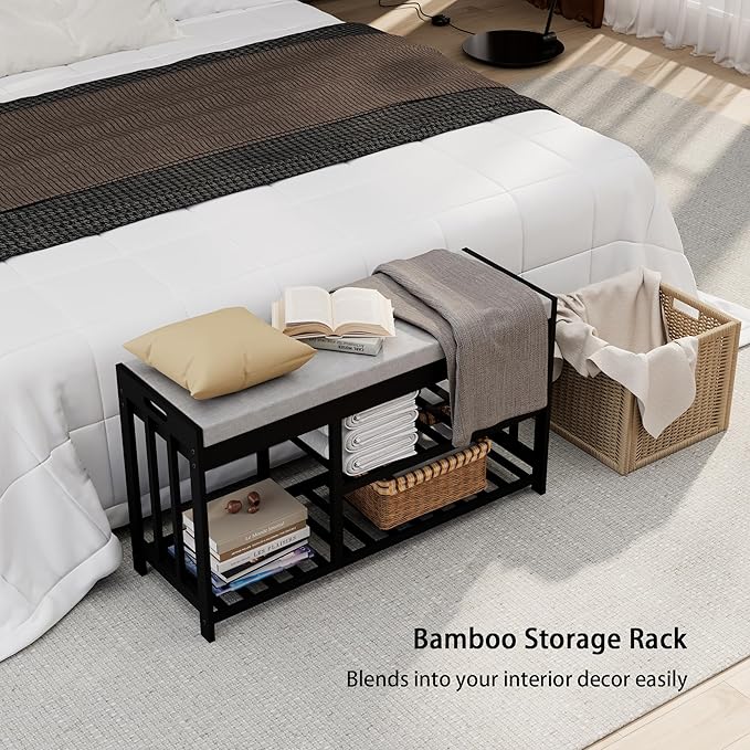3-Tier Bamboo Shoe Rack Bench, Shoe Storage Organizer Bench, Entryway Benchs, Shoes Rack for Front Door Entrance, Entryway Bathroom Bedroom