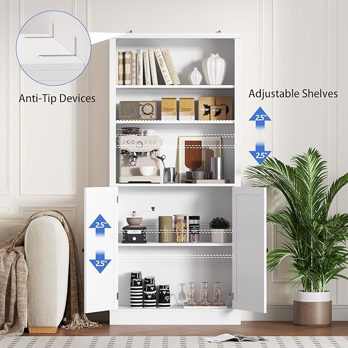 71.4" Tall Bookshelf with Cabinet, 5-Tier Floor Standing Bookcase with Doors & Adjustable Shelves, 31.5" Wide Storage Shelf, Metal Handles, Modern Organizer for Home Office, Living Room
