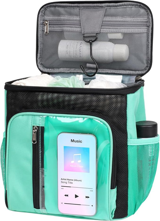 F-color Hanging Shower Caddy Portable - College Dorm Essentials for Guys with Hooks, Quick-Dry Shower Bag for Dorm Travel Gym Camping Essentials, Water-Resistant with Multiple Pockets, Cyan