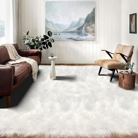 Latepis 10x14 Area Rugs White Faux Fur Washable Super Large Rug for Living Room Fluffy Shag Bedroom Rug Sheepskin Rugs for Sofa Office Entertainment Room, Rectangle