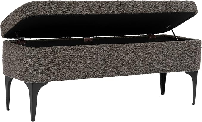 HomePop Upholstered Storage Bench with Metal Leg Home Décor|Bench with Storage for Living Room & Entryway - Dark Brown Boucle