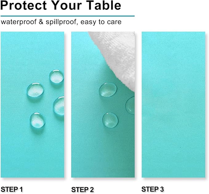 Hiasan 2 Pieces Solid Rectangle Tablecloth - Waterproof and Spillproof Washable Polyester Fabric Table Cloth for Kitchen and Dining Room, Aqua, 54 x 80 Inch