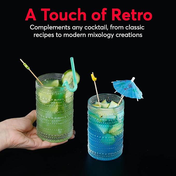 Hobnail Drinking Glasses, Vintage Glassware Set of 6, Vintage Drinking Glasses 12.5 oz, Bubble Glasses Drinking, Hobnail Glasses, Vintage Glass Cups, Jupiter Glasses for Juice, Soda, Beer, Whisky