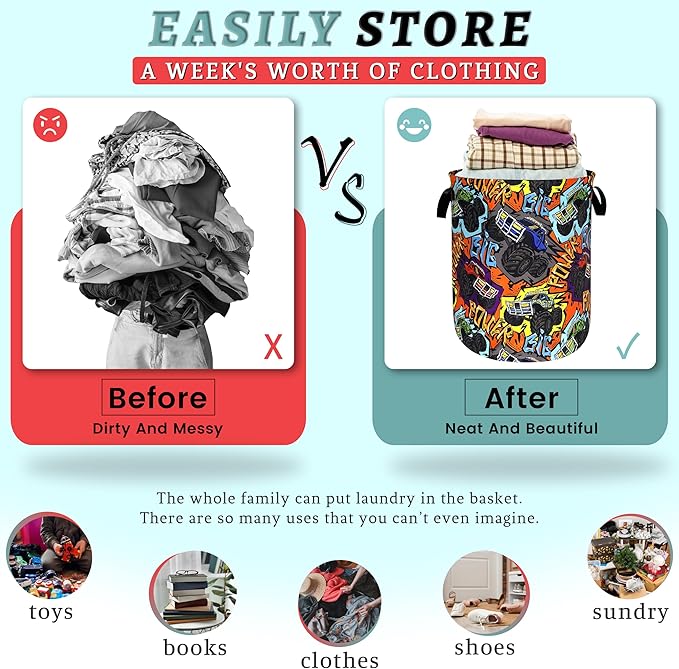 Funny Cars Laundry Basket Foldable Oxford Cloth Laundry Hamper With Handle Portable Clothes Storage Basket 18.9 X 16.5 Inch Storage Bag For Laundry Room/Bathroom/Bedroom