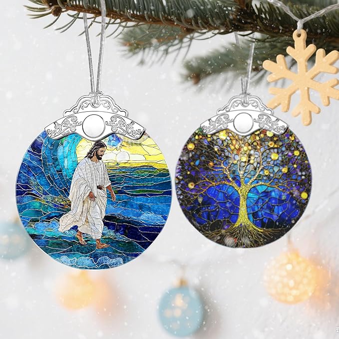 Jesus Christ Christmas Decorations - God Jesus Home Decor | Stained Glass Ornament | Christmas Ornaments for Tree | Christian Holiday Ornament – Christian Gifts, Religion Gifts, Gift Ideas, Xmas Gift
