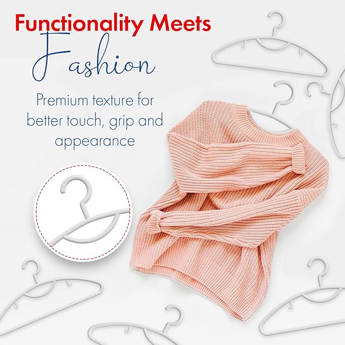 Plastic Clothes Hangers- 24 Heavy Duty Plastic Hangers for Clothes, Light Weight, Coats, Dress, Suits- Non Slip Cloth Hanger with Hook for Scarves, Belts & Ties- Snag Free White Hangers for Shirts