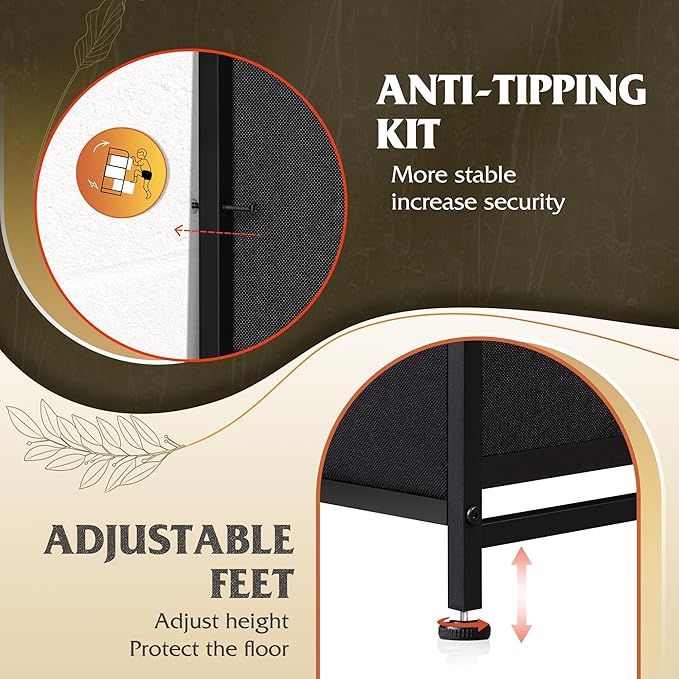 WLIVE 9 Drawer Dresser, Fabric Storage Tower for Bedroom, Hallway, Closet, Tall Chest Organizer Unit for Bedroom with Fabric Bins, Steel Frame, Wood Top, Easy Pull Handle, Black and Rustic Brown