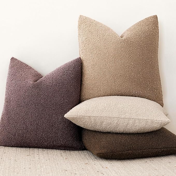 Foindtower Set of 2, Decorative Textured Boucle Throw Pillow Covers Accent Solid Pillow Cases Soft Cozy Couch Cushion Case for Chair Sofa Bedroom Living Room Home Decor 26x26 Inch Dark Purple