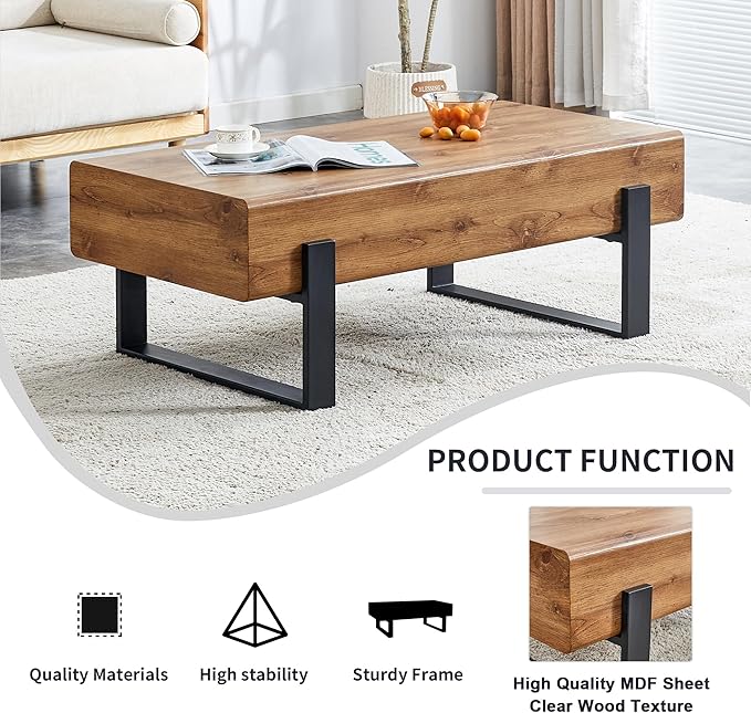 47.24'' Modern Rectangle Coffee Table Black Metal Legs for Living Room Dining Room Bedroom Office