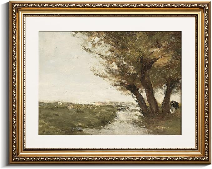 VIYYIEA Gold Framed Wall Art Canvas Print Home Decor Vintage Countryside Road Wall Pictures Aesthetic Room Decor Landscape Oil Painting Prints Wall Decor for Living Room Office Bedroom 13x16in