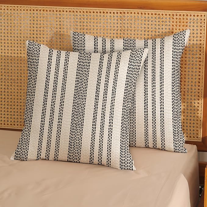 Boho Pillow Covers 18x18 Pack of 2 Black Polka Dot Stripe Decorative Throw Pillow Covers Bohemian Abstract Modern Decor Pillowcase Farmhouse Linen Cushion Case for Sofa Couch,Outdoor Decoration