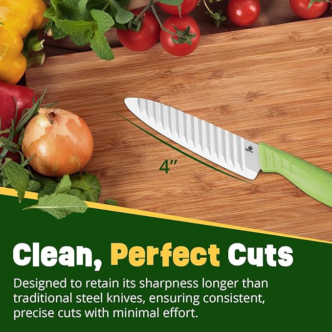 Durable Ceramic Knife for Chopping Vegetables & Fruits, 4” Non-Reactive and Professional Ceramic Chef Knife for Clean Cutting, Rust-Proof Sharp Blade with Ergonomic Handle, Gift-Ready Kitchen Knives