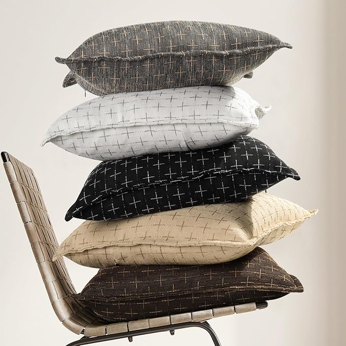 ZWJD 12x20 Pillow Covers Set of 2 Soft Polyester Textured Pillow Covers with Stylish Flange Edge Cozy Farmhouse Throw Pillows for Couch Bed Sofa Living Room