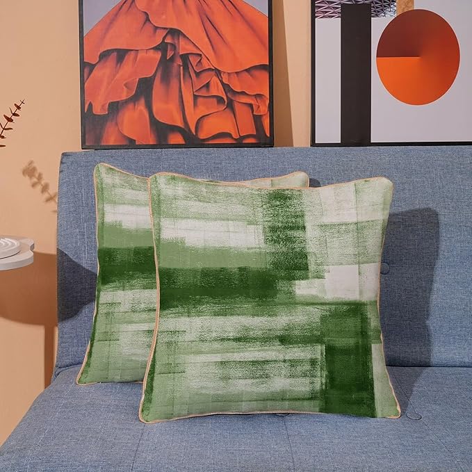 Green White Throw Pillow Covers 18x18 Set of 2, Abstract Art Decorative Throw Pillow Covers Modern Abstract Soft Polyester Pillowcase Outdoor Cushion Cover for Sofa Couch Farmhouse Room Bed