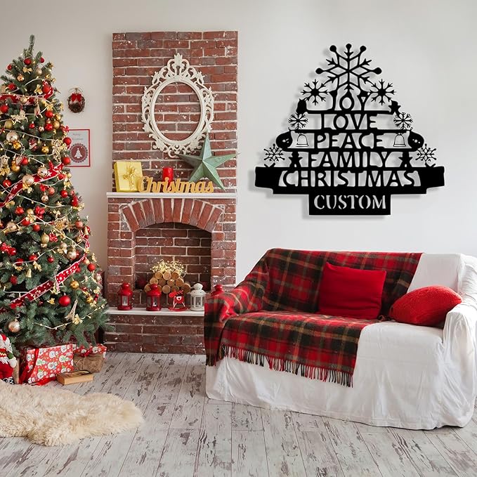 Personalized Christmas Tree Metal Sign, Custom Signs Outdoor Metal Wall Decor, Merry Christmas Tree Signs Wall Decoration for Home Living Room, Bedroom, Office, Garden, Porch