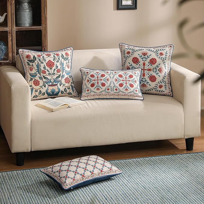 patdrea Designer Throw Pillow Covers Set of 2,Lumbar Bright Vintage Red Linen with Checkerboard Pattern Pillow Cover,Decorative Rectangle Pillowcases Cushion for Bed Living Room Outdoor,12"x20"