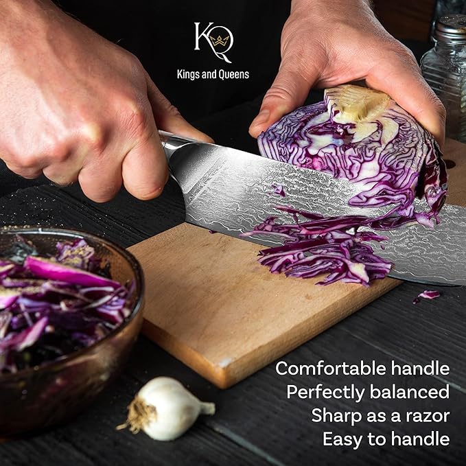 Japanese Kitchen Knife 7 Inch - Santoku Knife Ultra Sharp in High Carbon Steel - Japanese Chef Knife with Ergonomic Non-Slip Handle for Kitchen Precision Cutting