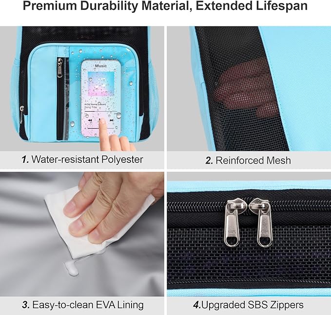 F-color Hanging Shower Caddy Portable - College Dorm Essentials for Guys with Hooks, Quick-Dry Shower Bag for Dorm Travel Gym Camping Essentials, Water-Resistant with Multiple Pockets, Light Blue