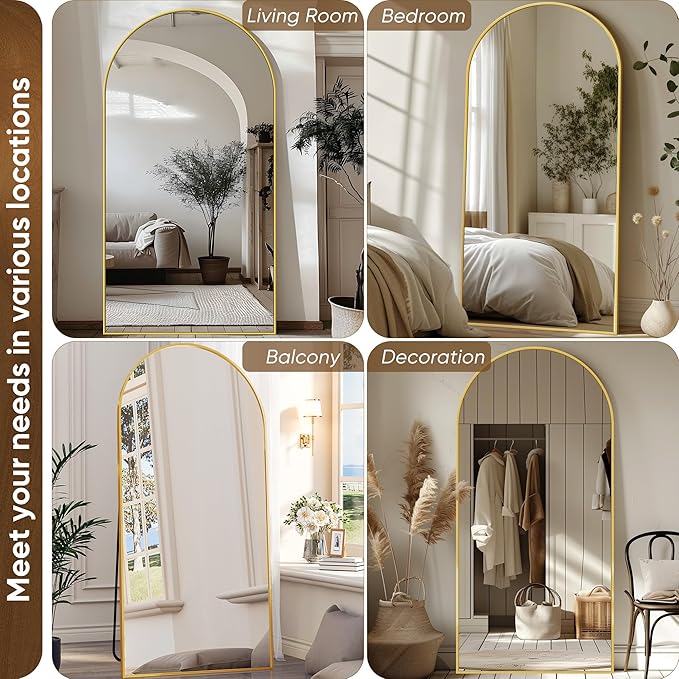 Antok Full Length Mirror, 71"x28" Floor Mirror with Stand, Hanging Mounted Mirrors for Bedroom, Living Room, Cloakroom, Dining Room, Gold, Arched