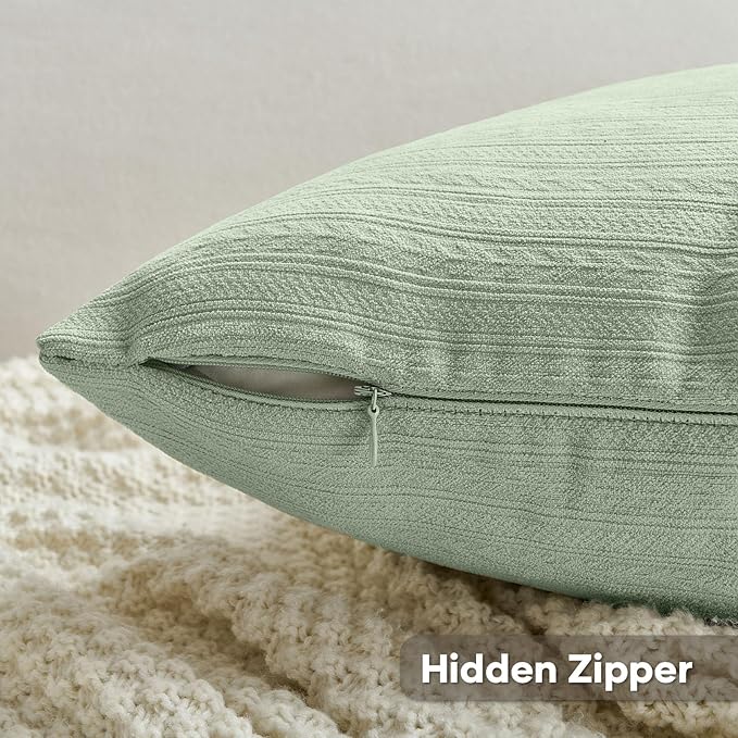 FUTEI Sage Green Decorative Throw Pillow Covers 18x18 Inch Set of 2,Soft Cozy Wheat Ear Striped Patterns Cushion Cases,Modern Home Decor for Couch Bed Living Room