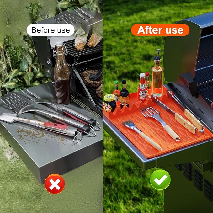 Blackstone Silicone Grill Tool Mat with Drip Pad, Side Mat for Outdoor Kitchen Countertop - Orange