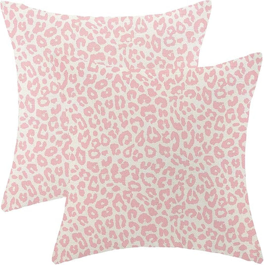 Leopard Print Pillow Covers 18x18 Pack of 2 Pink Animal Pattern Cheetah Decorative Throw Pillow Cover Outdoor Decor Boho Abstract Modern Pillowcase Farmhouse Linen Cushion Case for Home Sofa