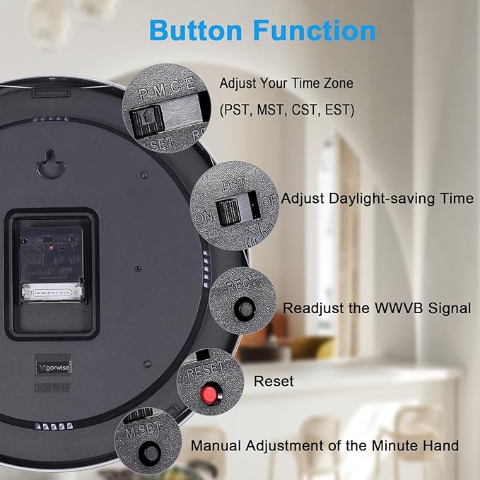 Atomic Analog Wall Clock, 14Inch Radio Controlled Sets Automatically WallClock, Aluminum Frame Wall Clock for Home School Office