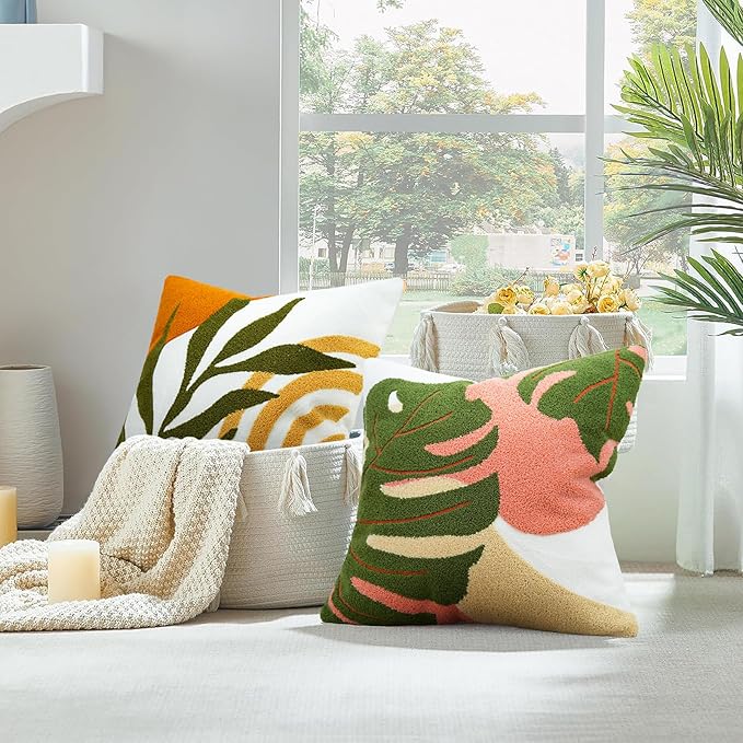 Merrycolor Abstract Boho Pillow Covers 18x18 Soft Mid Century Throw Pillow Covers Texture Geometric Floral Green Pillow Cover Cases Bohemian Decorative Throw Pillows for Couch Bed Sofa Bedroom