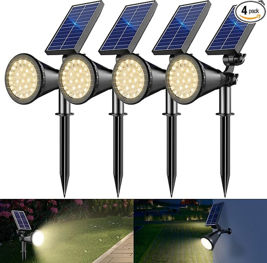 Solar Spotlight Outdoor Waterproof, 36 LED Outdoor Solar Lights with 2200mAh, 2-in-1 Wall or Ground Solar Flood Lights for Yard, Garden, Pathway, Auto On/Off Landscape Lighting- 4 Pack (Warm White)
