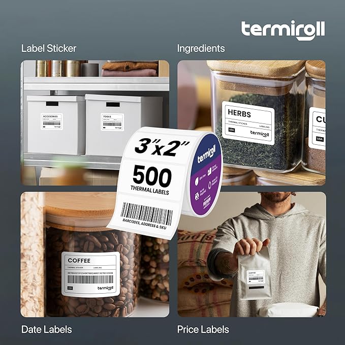 3x2 Thermal Label for Barcodes & Address - Perforated - 500 Labels/Roll - Compatible with Most Direct Thermal Printers Rollo, Zebra - Strong Adhesive, BPA-Free, Commercial Grade (3"x2", 500, Count)