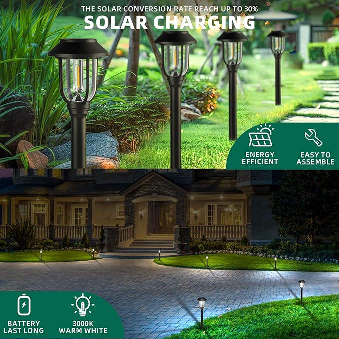 12 Pack Solar Lights Outdoor, 6000K Solar Pathway Lights Waterproof Auto On/Off Powered,Landscape Lighting for Path, Yard, Walkway, Driveway, Garden