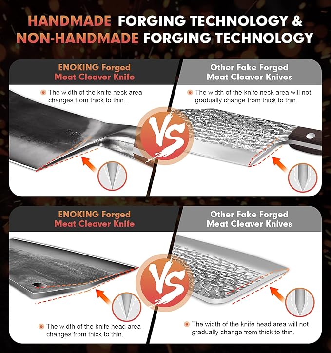 ENOKING Cleaver Knife, 7.5 Inch Hand Forged Meat Cleaver Heavy Duty Bone Chopper German High Carbon Stainless Steel Butcher Knife with Full Tang Handle for Home Kitchen and Restaurant, Ultra Sharp