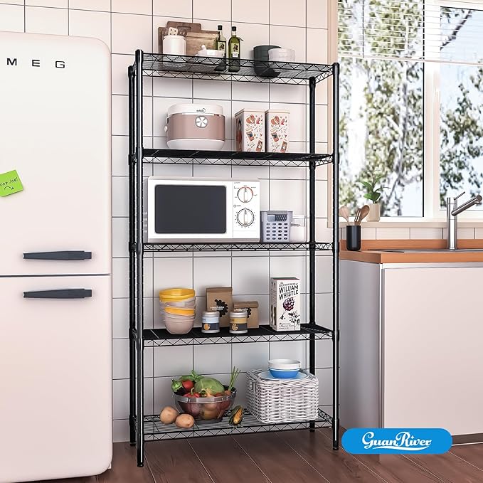 5-Shelf Adjustable Metal Shelf Wire Shelving Unit Storage Rack Display Shelf for Office,Kitchen,Bedroom,Bathroom,Laundry,Pantry Basement,Garage(Black,36" L x 14" W x 72" H)