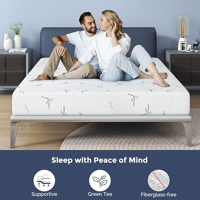 IULULU King Mattress,10 Inch Memory Foam Mattress in a Box with Breathable Bamboo Cover,Green Tea King Size Made USA for Cool Sleep & Pressure Relief,Medium Firm,CertiPUR-US Certified,(DM-10K-MAT)