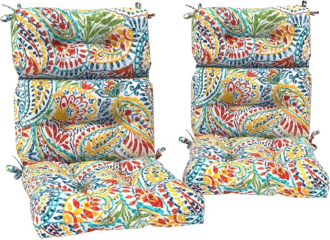 Set of 2 Outdoor High Back Chair Cushions 44"x 22",Water Repellent Rocking Seat Cushions Replacement, Seat/Back Chair Cushions for Patio,Porch,Balcony and Indoor - Paisley Multi