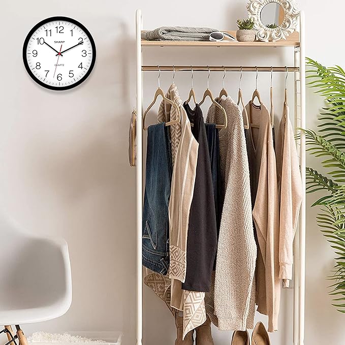 Sharp Wall Clock – Black, Silent Non Ticking 14 Inch Quality Quartz Battery Operated Round Easy to Read Home/Kitchen/Office/Classroom/School Clocks, Sweep Movement