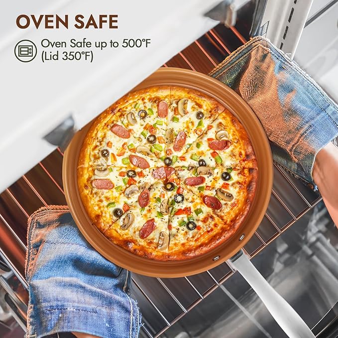 Ceramic Saute Pan with Lid, 5.5QT Nonstick Frying Pan without PFAS, PTFE, or PFOA, Stainless Steel Base Deep Skillet for All Cooktops, Oven & Dishwasher Compatible