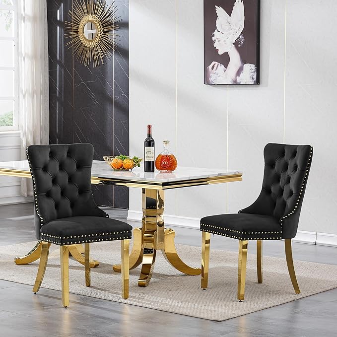 Goujxcy Faux Marble Dining Table Set for 4, Modern 5-Piece Dining Table Set with 4 Velvet Upholstered Chairs, 70" Large Long Faux Marble Kitchen Dining Room Table and Chairs with Stainless Steel Legs