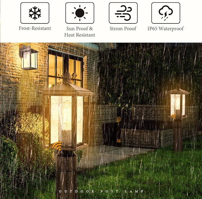 Outdoor Dusk to Dawn Post Light Fixture with Glass, Aluminum Light Post Lamps for Patio, Yard, Garden, Porch