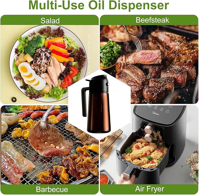Kitchen Upgraded Made Oil Sprayer for Cooking, Dark Brown 2 in 1 Spray and Pour Mist Olive Oil Dispenser 16oz 470ml Glass Oil Spray Bottle, Air Fryer (White+Green)
