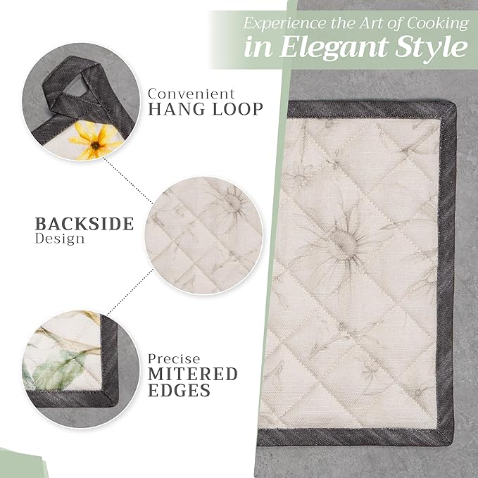 Maison d' Hermine Pot Holders 100% Cotton Heat Resistant Potholders 8" x 8" Hot Pads with Loop BBQ, Cooking, Baking, Grilling, Kitchen, Handling Hot Pans Spring/Summer (Pack of 1, Candice)