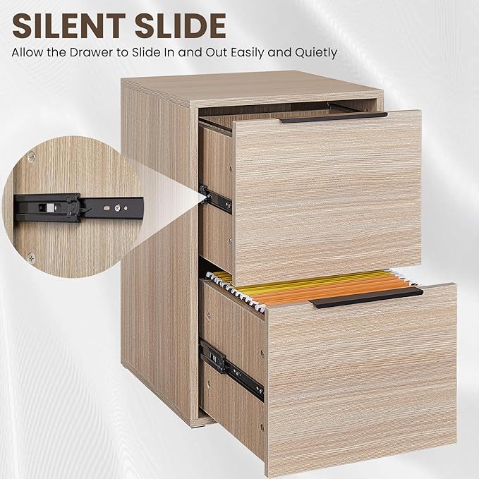 Wood File Cabinet 2 Drawer, Wooden File Cabinets with Hanging Bars for Letter Size, Samll Filing Cabinets for Home Office, Beige